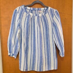 Boden Blue and White Linen Striped Top 8